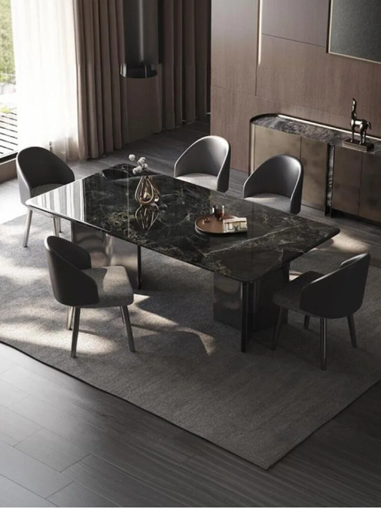 03.Natural supercrystalline stone Italian light luxury marble dining table Modern simple household rectangular table