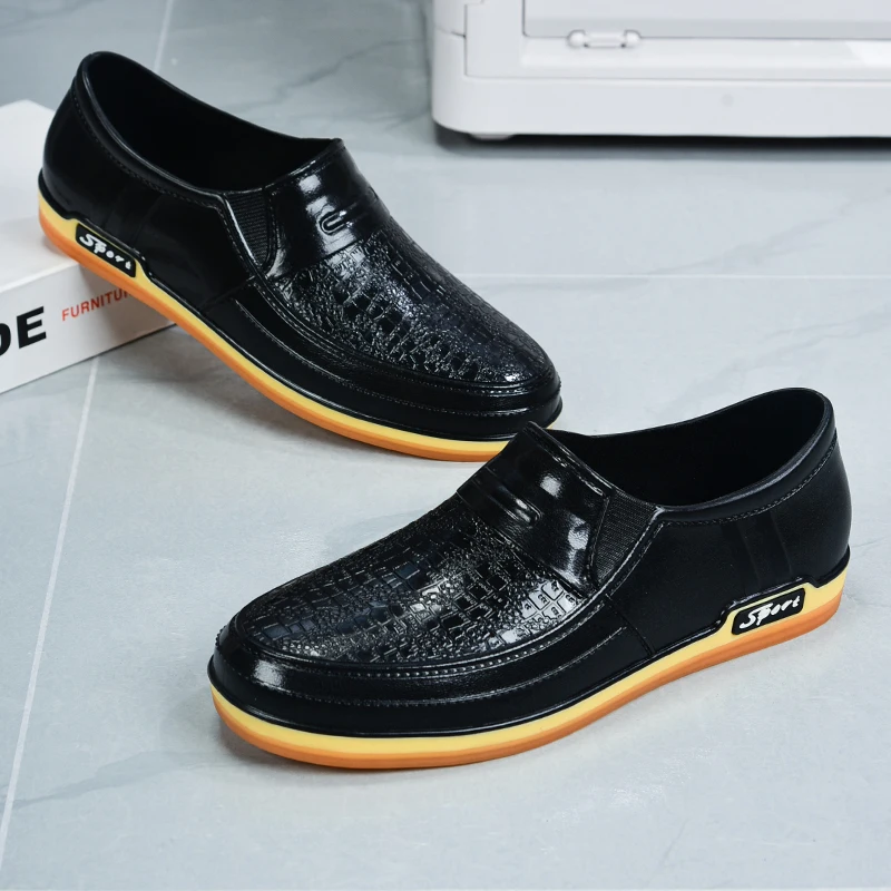 

Faionable мужские кухонные противоскользящие водонепроницаемые износостойкие резиновые дождевые сапоги с низким берцем повседневные рабочие ботинки Leather oes