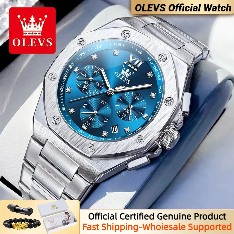 OLEVS 3626 Men\'s Watches Rhombus Dial Original Quartz Watch for Man Waterproof Luminous Stainless Steel Wristwatch Male Date