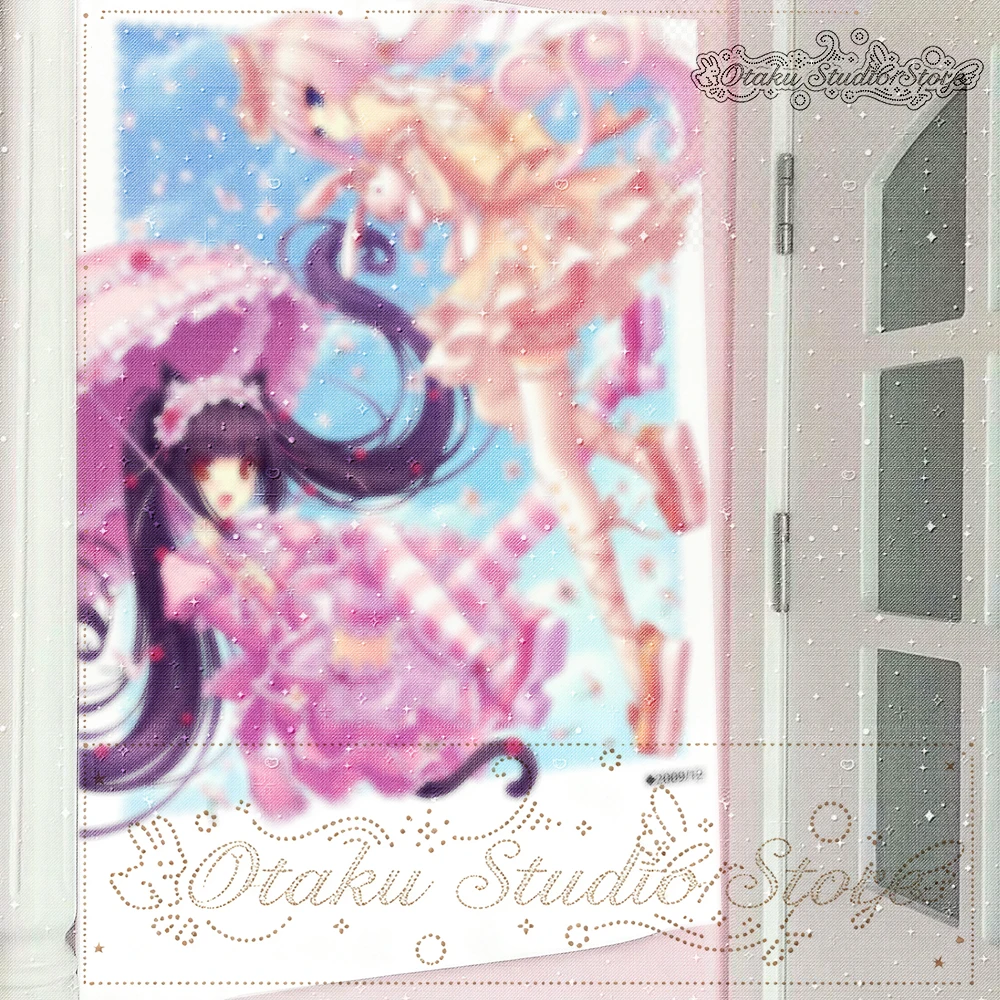ゆらゆら Pastel Sky Nekomimi Girl Tapestry Frilled Lolita Dress Cute Room Wall Decor Sweet Cat Girl Anime Tapestry Two Lolita Girls
