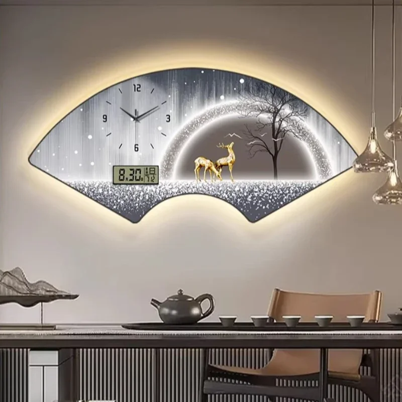 Home Decor Items Clocks Modern Simple Fan Perpetual Calendar Wall Clock Pictures Wall Decoration Decorative Painting Watch Room