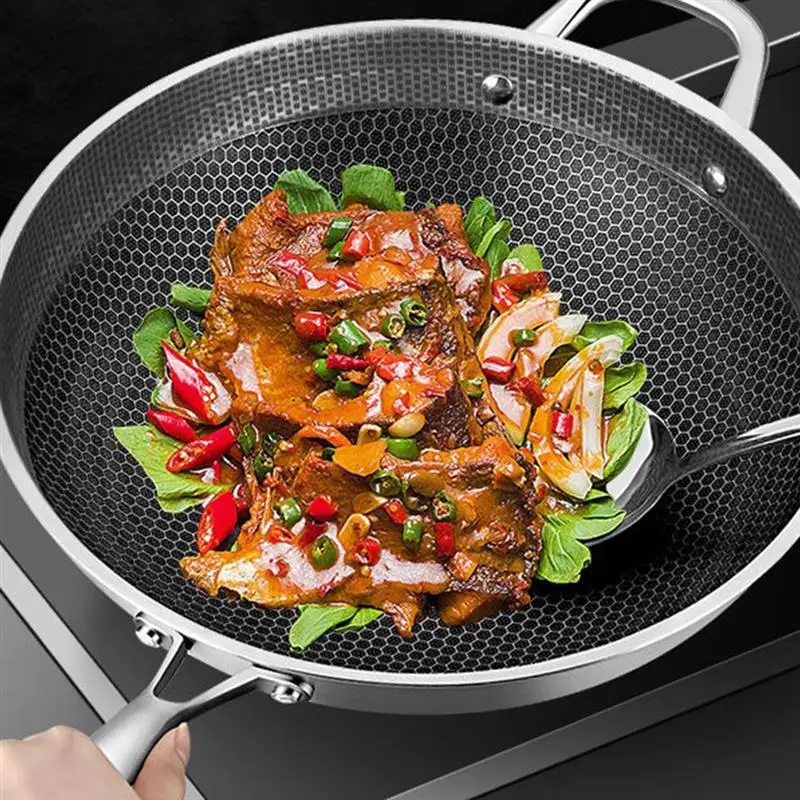 Reusable Frying Pan Nonstick Wok Pan Steak Cooking Pot Skillet Saucepan Induction Single Sided Honeycomb Skillet Cookware