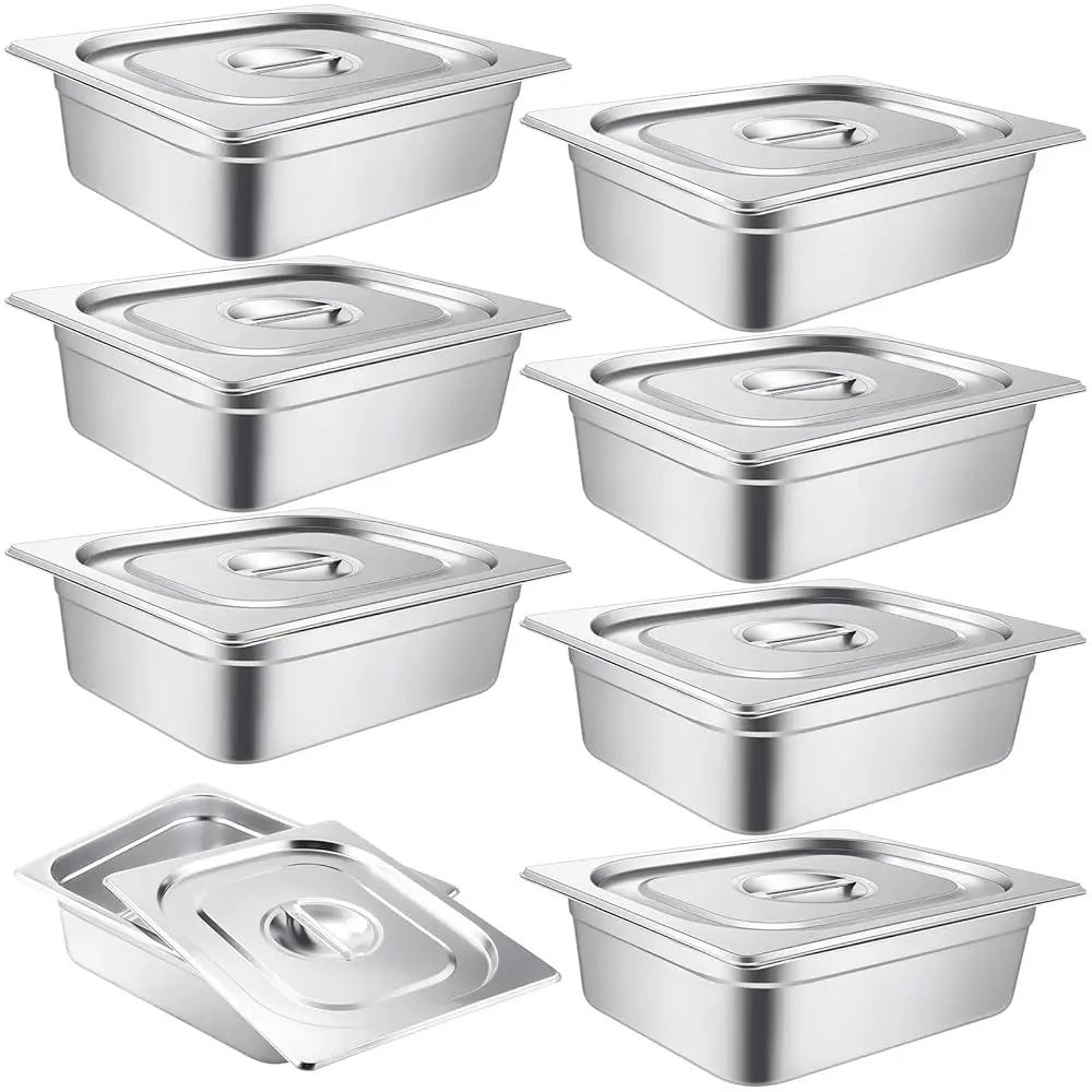 

8 Set Stainl Steel Hotel Pans Steam Table Pan With Lids 4 H 1/2 Half-Size Restaurant Pans Anti Steam Table Pan For Hotel Food