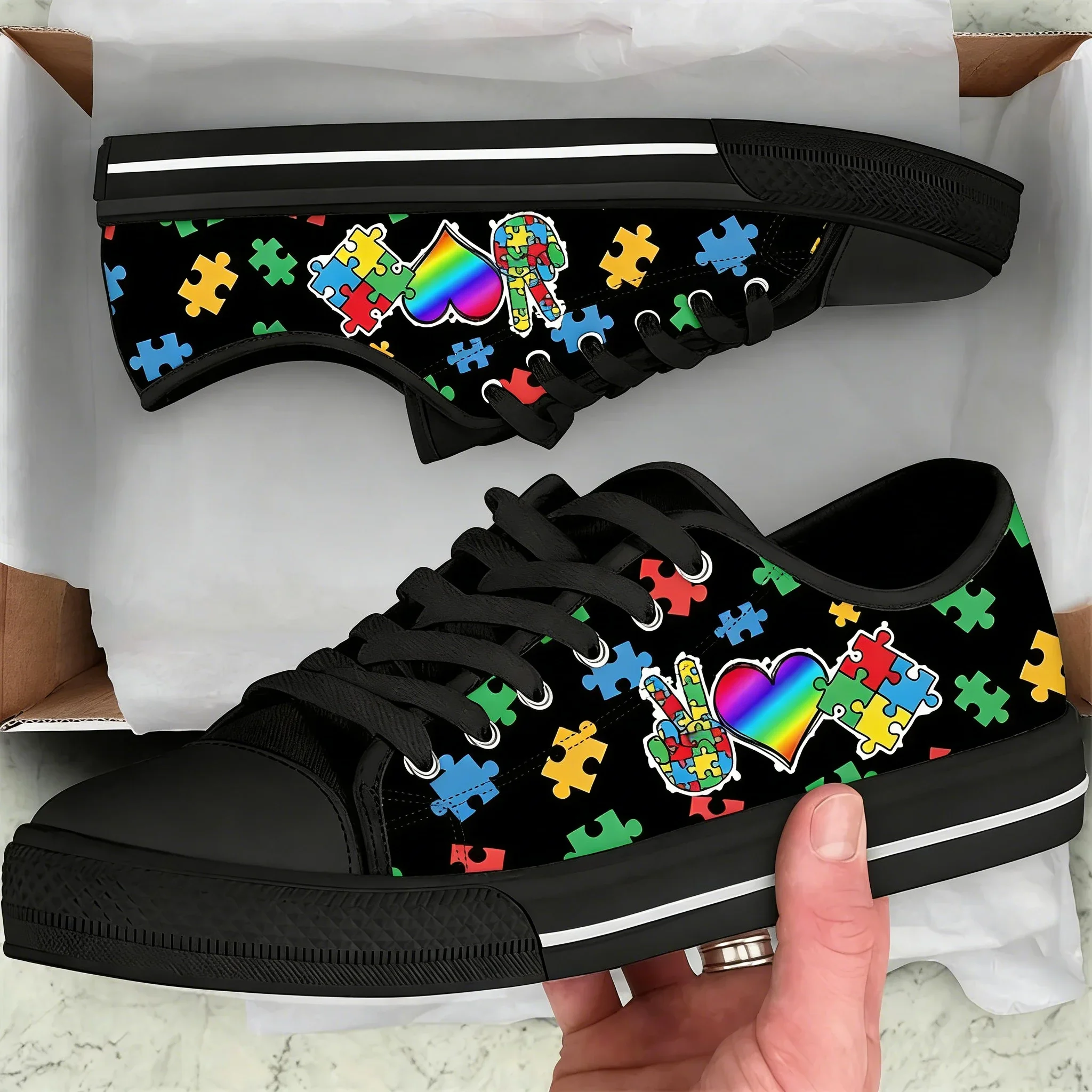 Fashion Low Top Canvas Shoes for Women Breathable Lace-up Casual Flats Autism Awareness Cancer Mesh Sneakers Size 35-49 Tennis - view 2