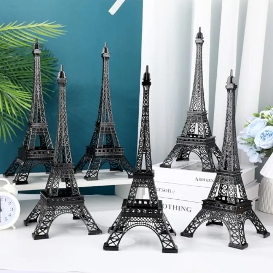 6 Pcs 15'' Eiffel Tower Statue Decor Alloy Metal Paris French Eiffel Tower Model Collectible Figurine Paris Craft Art Statue Mo