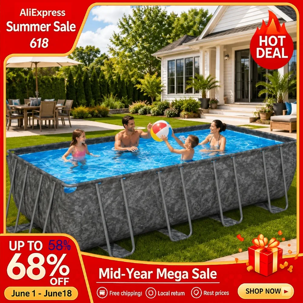 

APX 365 18ft x 9ft x 52in Rectangular Pool w/ Sand Filter Pump & Deluxe Ladder Custom