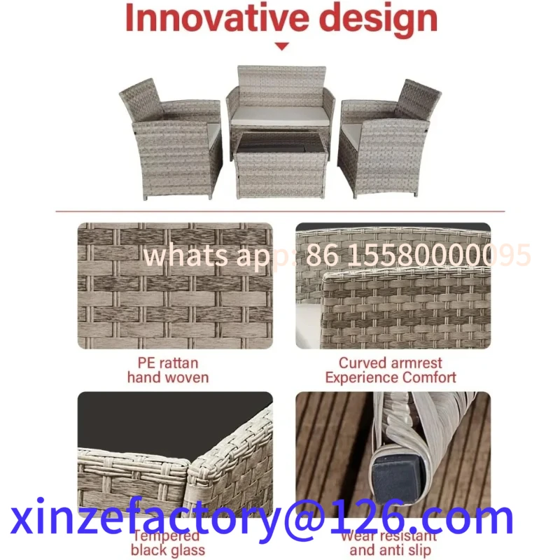 

Customizable rattan 4-piece outdoor furniture set for backyard, porch, garden sofa set
