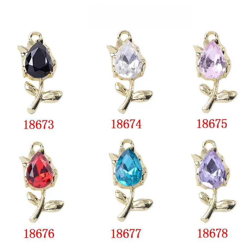 10 PCS Alloy Rhinestone Tulip Pendant Sweet lovely Bear Button Earrings Bracelet Clavicle Chain DIY Jewelry Materials