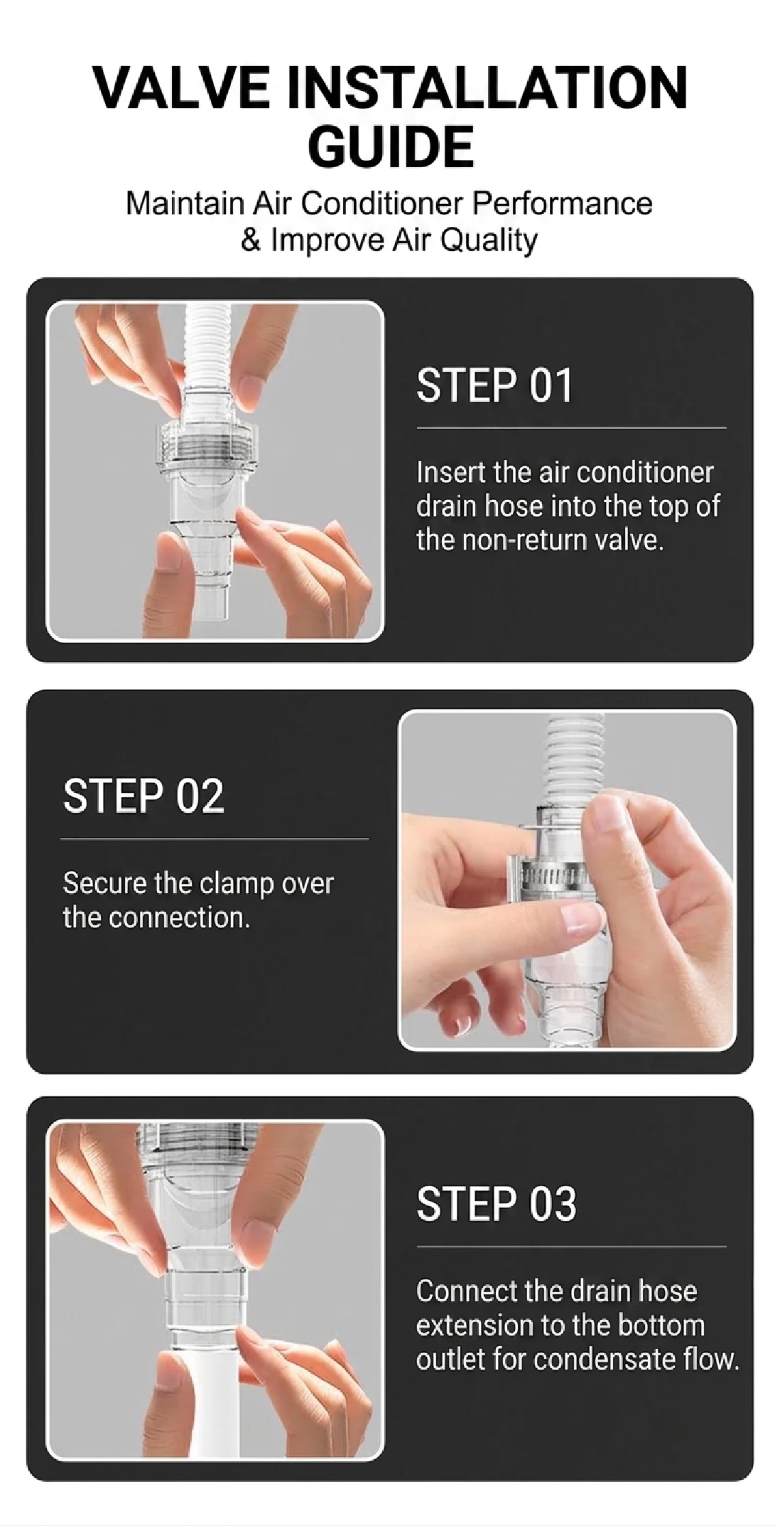 Électrovanne HVAC Condensate Drain Valve 3 Way Design Anti Backflow Anti Insect Odor Prevention Check Valve for Air Conditioner Drain Pipe Pneumatique — détail 2
