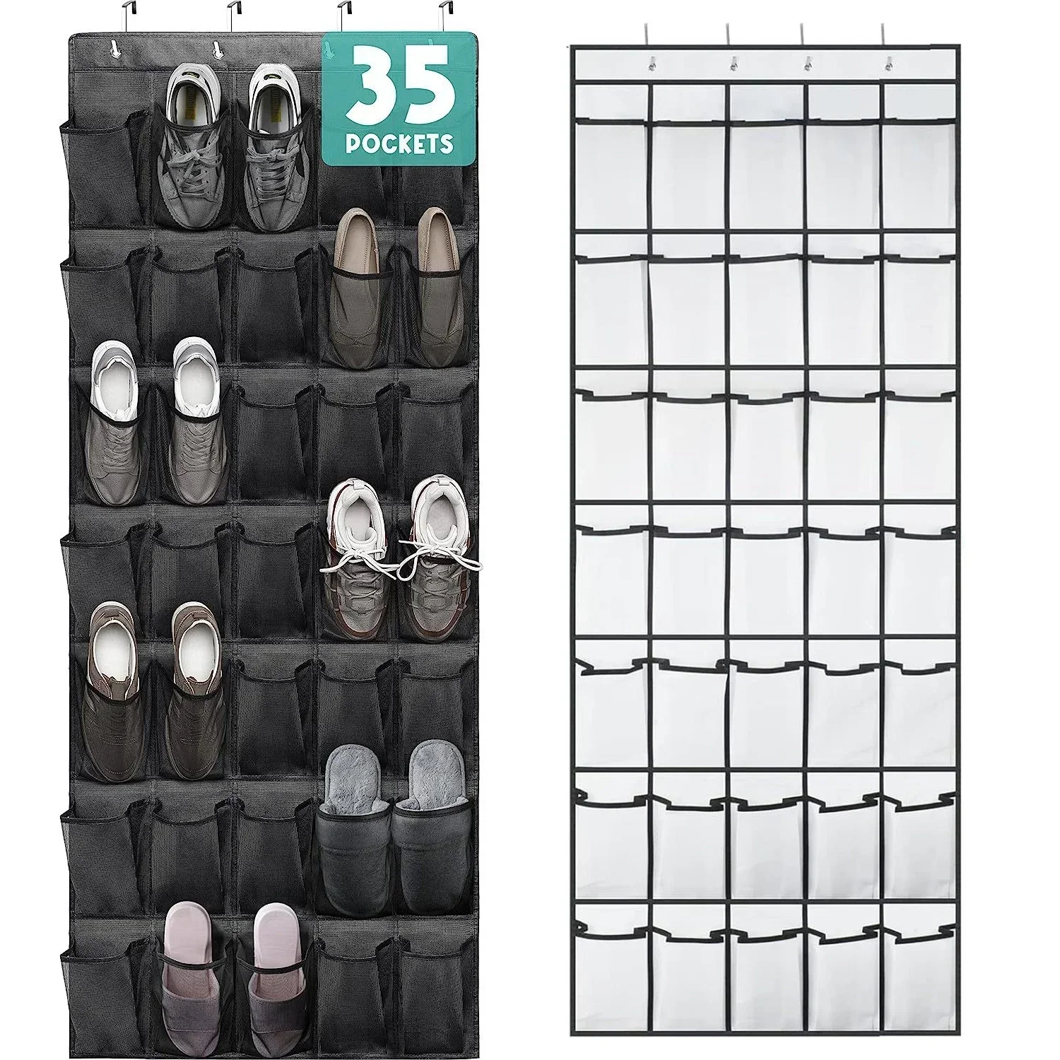 New 35 Pockets Over the Door Shoe Organizer Large Mesh Pockets With 4 Hooks Transparent Fabric Shoe Rack Storage Bag For Bedroom