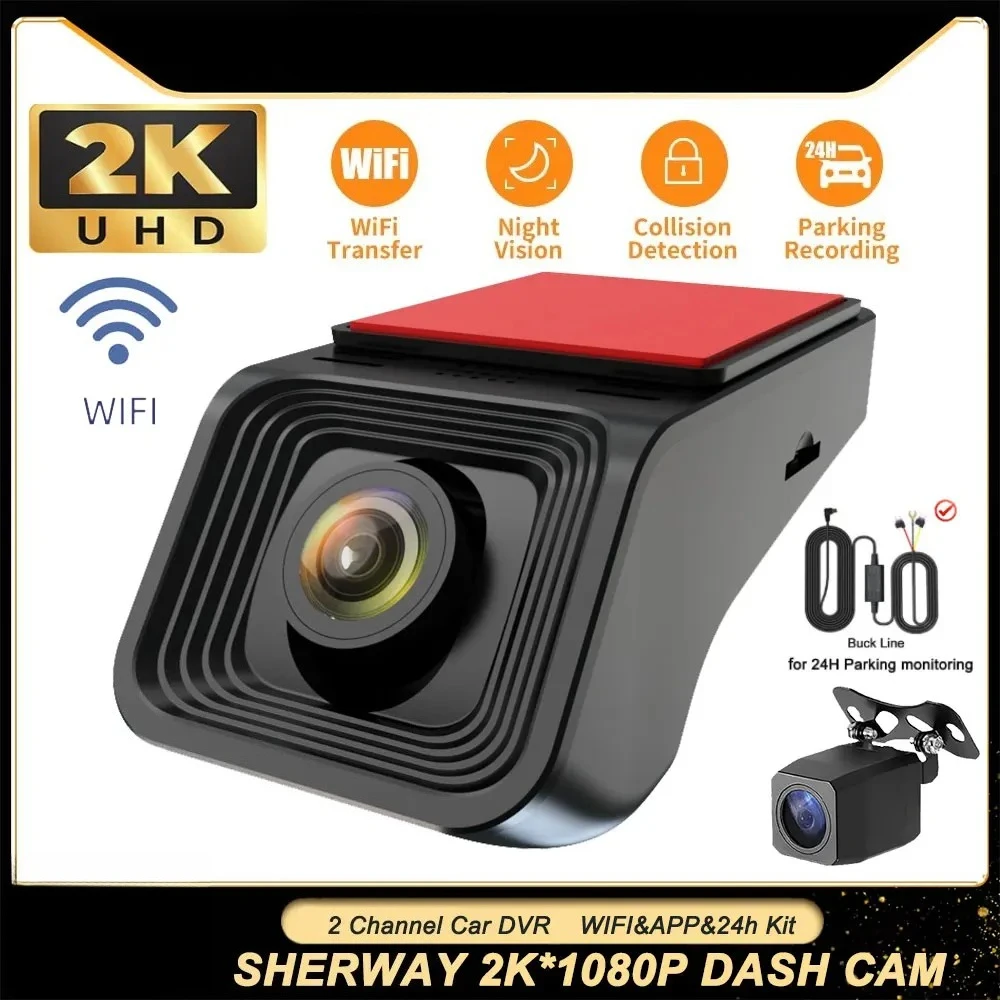 

2K Dual Lens Dash Camera WiFi Car DVR HD1080p Dash Cam 24H Parking Monitor Night Vision Car Driving Video Recorder for All Cars