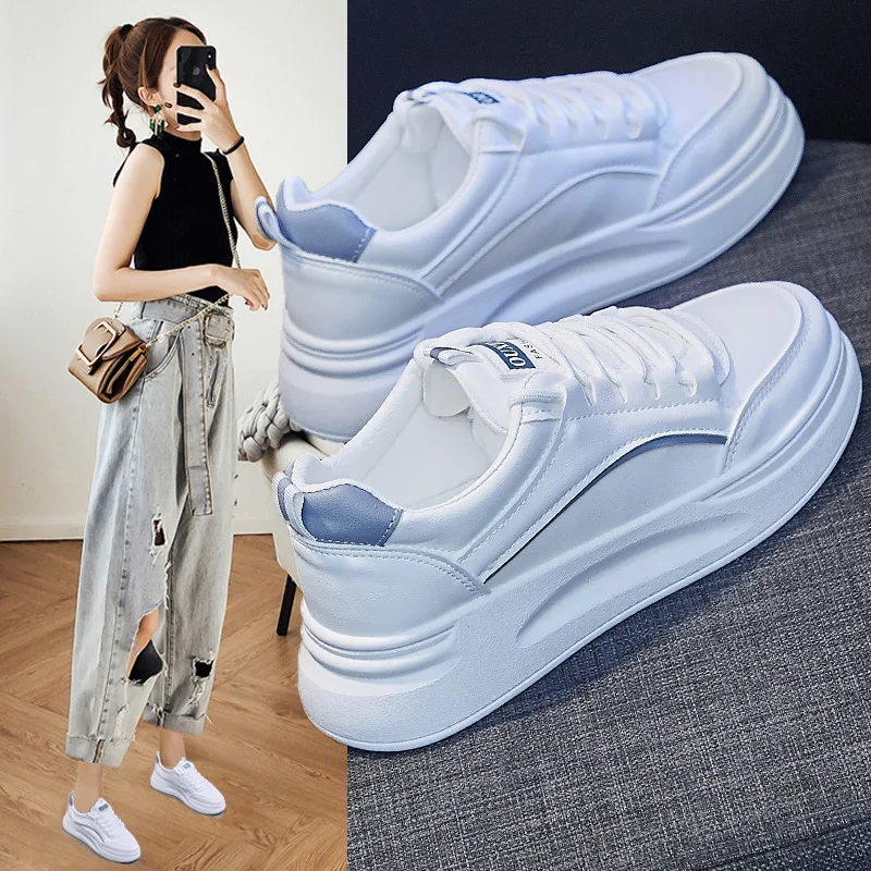 

White Shoes Women's Trendy 2024 Spring New Breathable Student Running Board Shoes Platform Casual Shoes