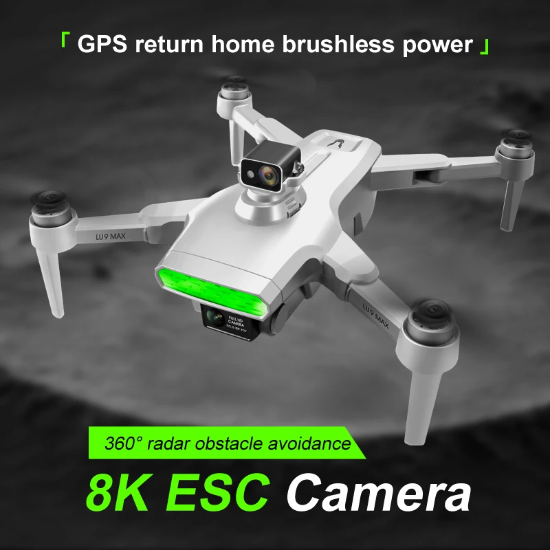 LU9 Max GPS Mini Drone 8K podwójny kamera HD 360 Radar unikania przeszkód bezszczotkowy silnik składany zdalnie sterowany Quadcopter zabawki dla chłopców prezent