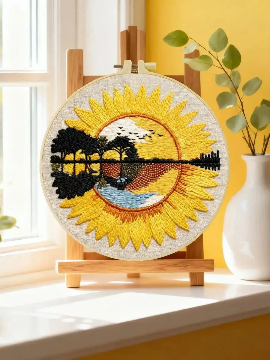 1 Stück 20X20CM/15X15CM 7,87/6,3 Zoll Schönes Landschafts-Stickerei-Starter-Kit DIY-Kit DIY-Stickerei-Set Handarbeiten Nähkunst – Detail 6