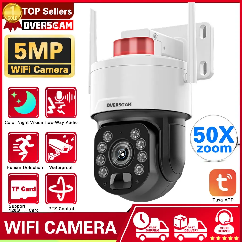 

5MP Audio Surveillance IP Camera 50X Optical Zoom Human Detection PTZ CCTV 200M Night Vision Security WiFi Cam Tuya Smart Life