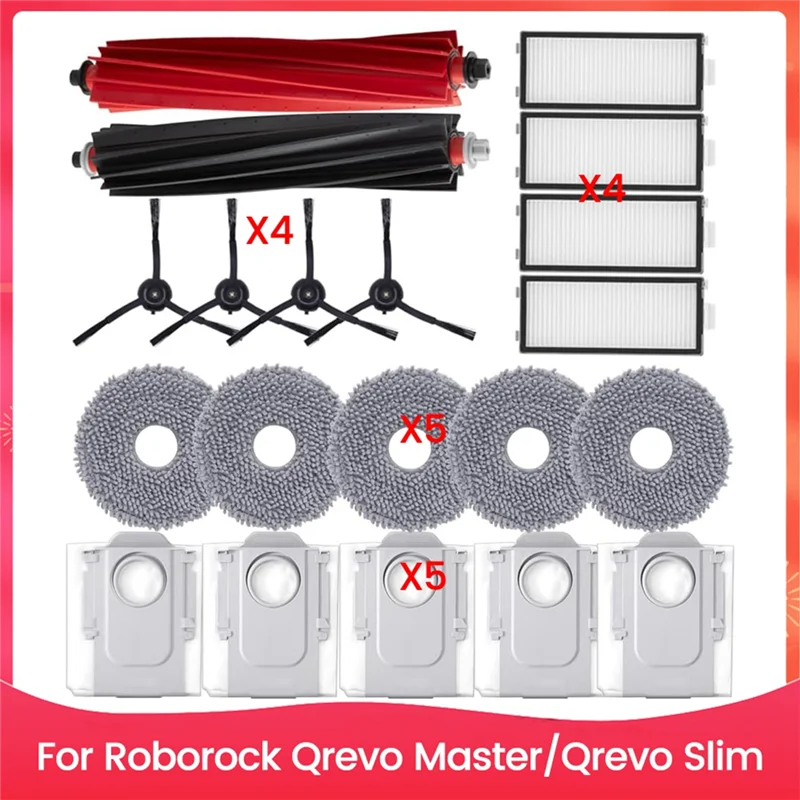ABKR-Kit Aksesori Forroborock Qrevo Master/Qrevo Slim Robot Penyedot Debu Sikat Sisi Utama Filter HEPA Bantalan Pel Kantong Debu