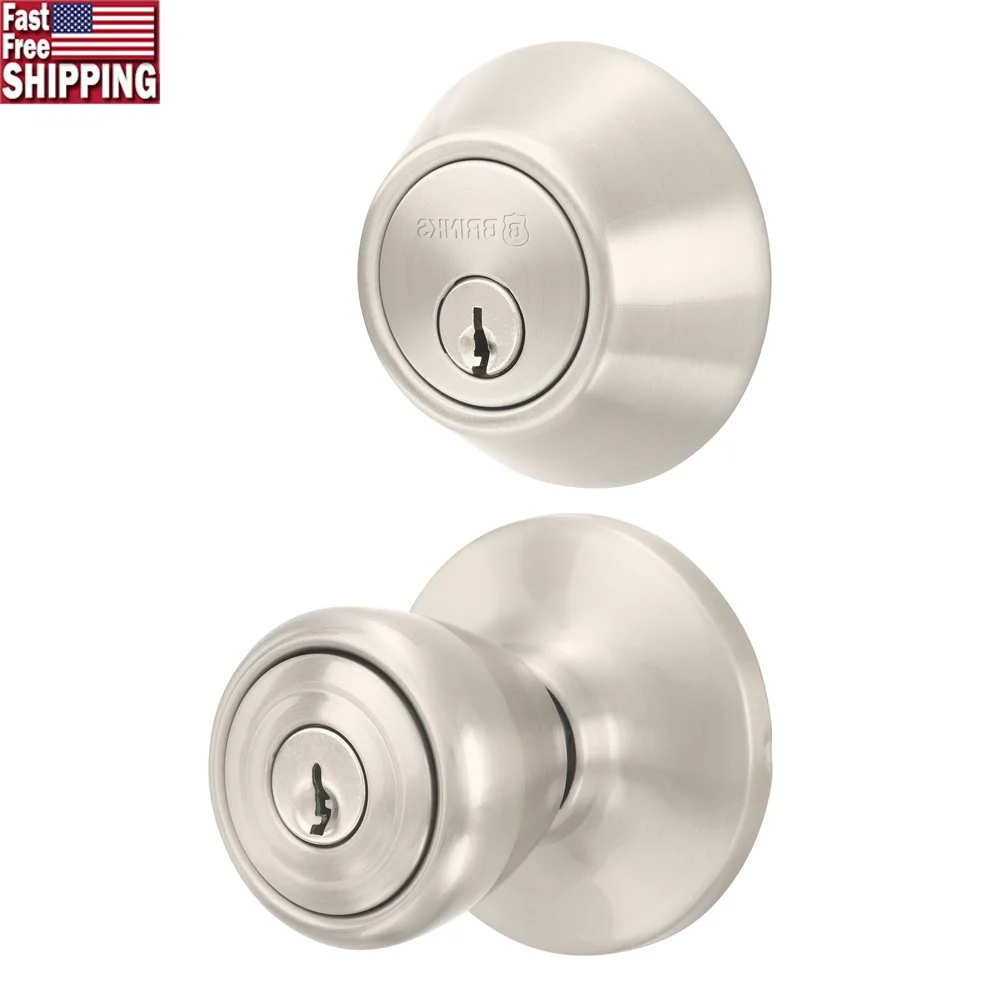 

Keyed Entry Doorknob Deadbolt Combo Satin Nickel Anti-Pry Shield Heavy Duty Security Adjustable Latch Easy Installation Standard