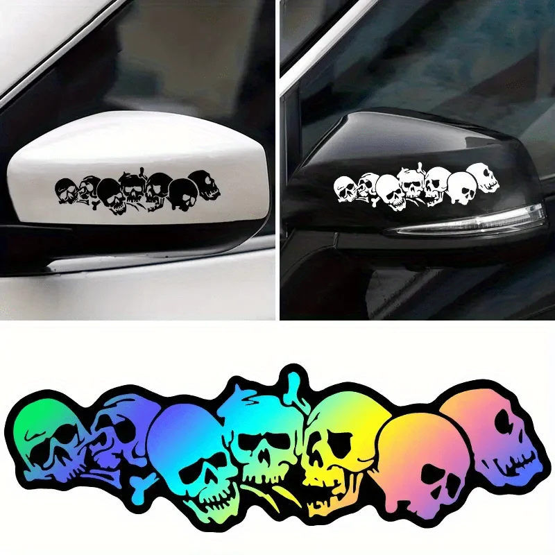 2Pcs Skull Totem Stickers, Waterproof Heat Resistant Decals for Car Motorcycle Bike Helmet
