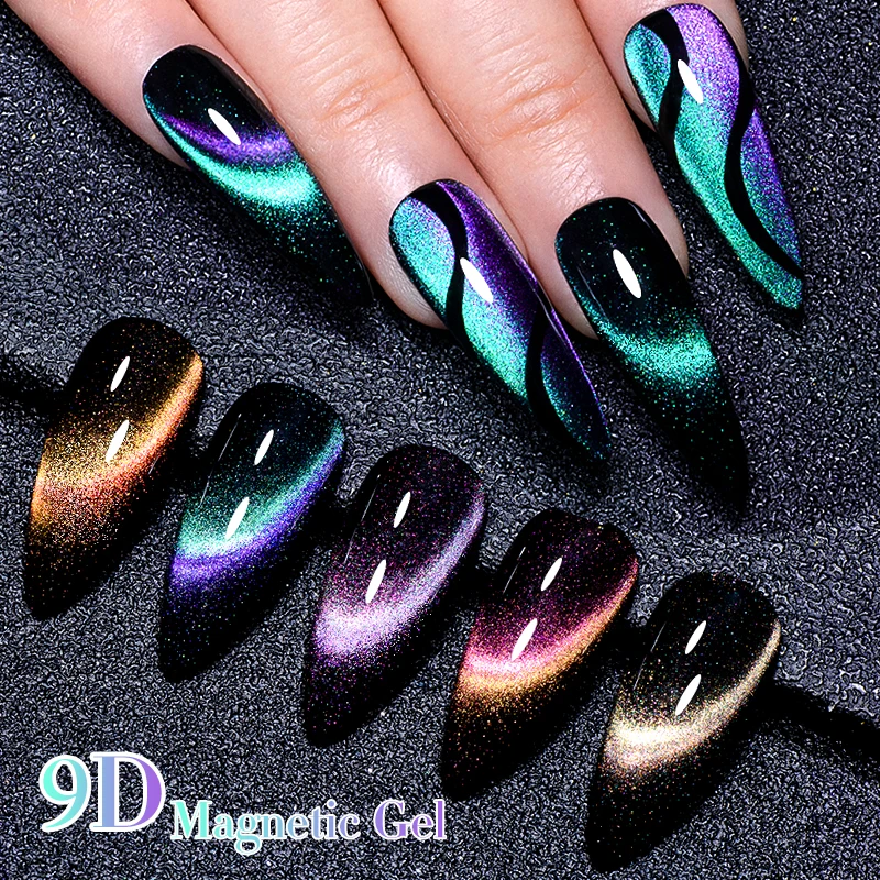 MEET ACROSS 7ml 9D Cat Magnetic Gel Nail Polish Glitter Magnetic Semi Permanent UV LED Nail Art Varnishes Need Base Top Coat