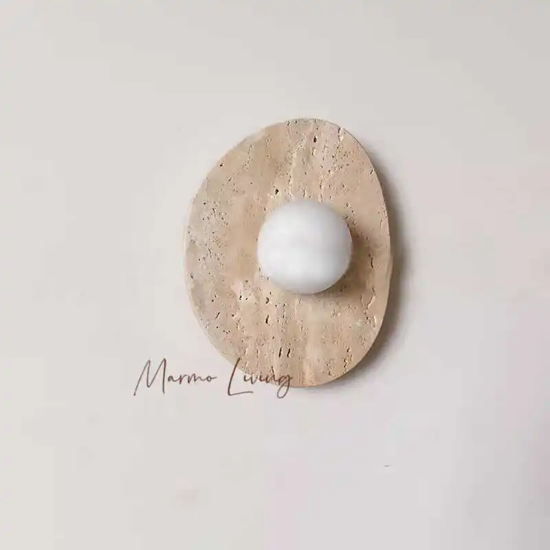 Middle-aged Natural Travertine Stone Wall Lamp Designer Villa Living Room Bedroom Corridor Background Wall Lamp