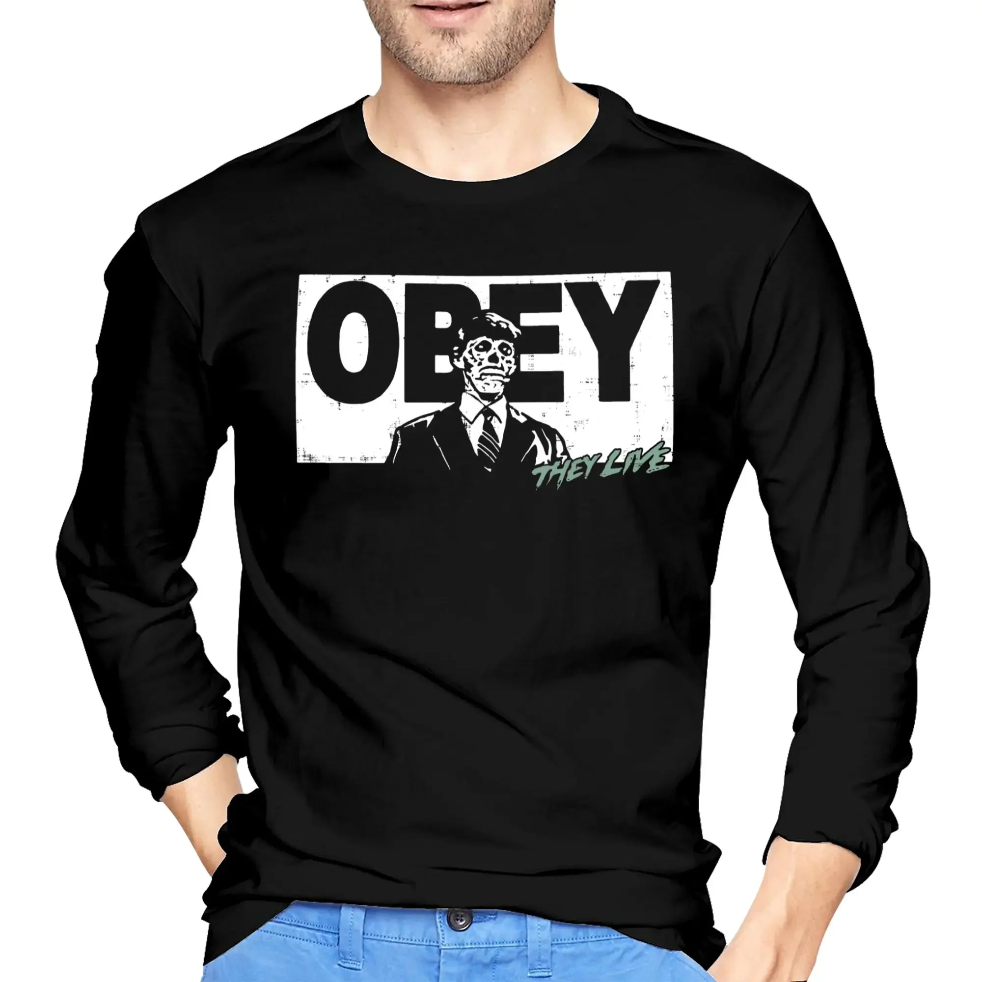

They Live Obey Men's Long Sleeved T-shirt Casual Round Neck T shirts Spring and Autumn Men tops