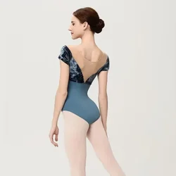 Ballet Leotards For Women Velvet patchwork Short Sleeve Solid Colors Dance Costume Adult Ballet Practice Gymnastics Leotard