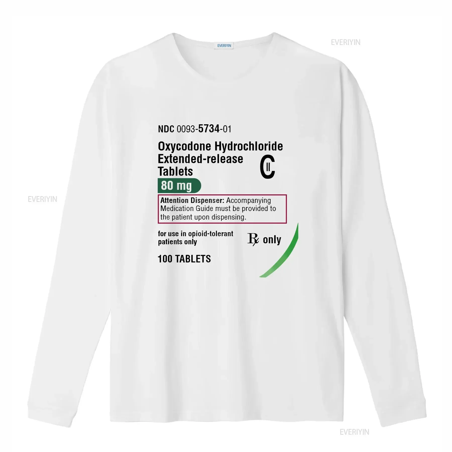 Oxycodone Hydrochloride ER 80mg Teva Label T Shirt vintage Washed streetwear Top For Everyday Wear homme fashion Comfortable