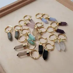 FUWO Wholesale Natural Crystal Quartz Point Earrings,Golden Plated Handmade Faceted Spike Shape Jewelry For Women 5Pairs ER125