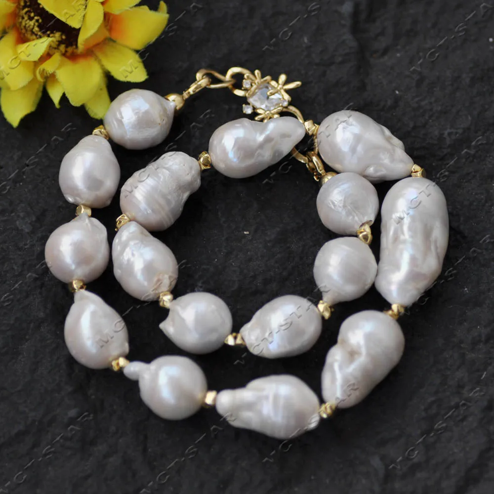 Z14604 Huge 20" 35mm Baroque Teardrop KESHI Reborn Pearl Shattered Golden Necklace CZ