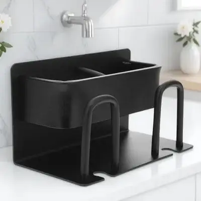 

Wall Mounted Toothbrush Holder Rack Shelf Space Aluminum Rust Proof Adhesive Hook Fits Toothbrushes Cups Keeps Clean Dry