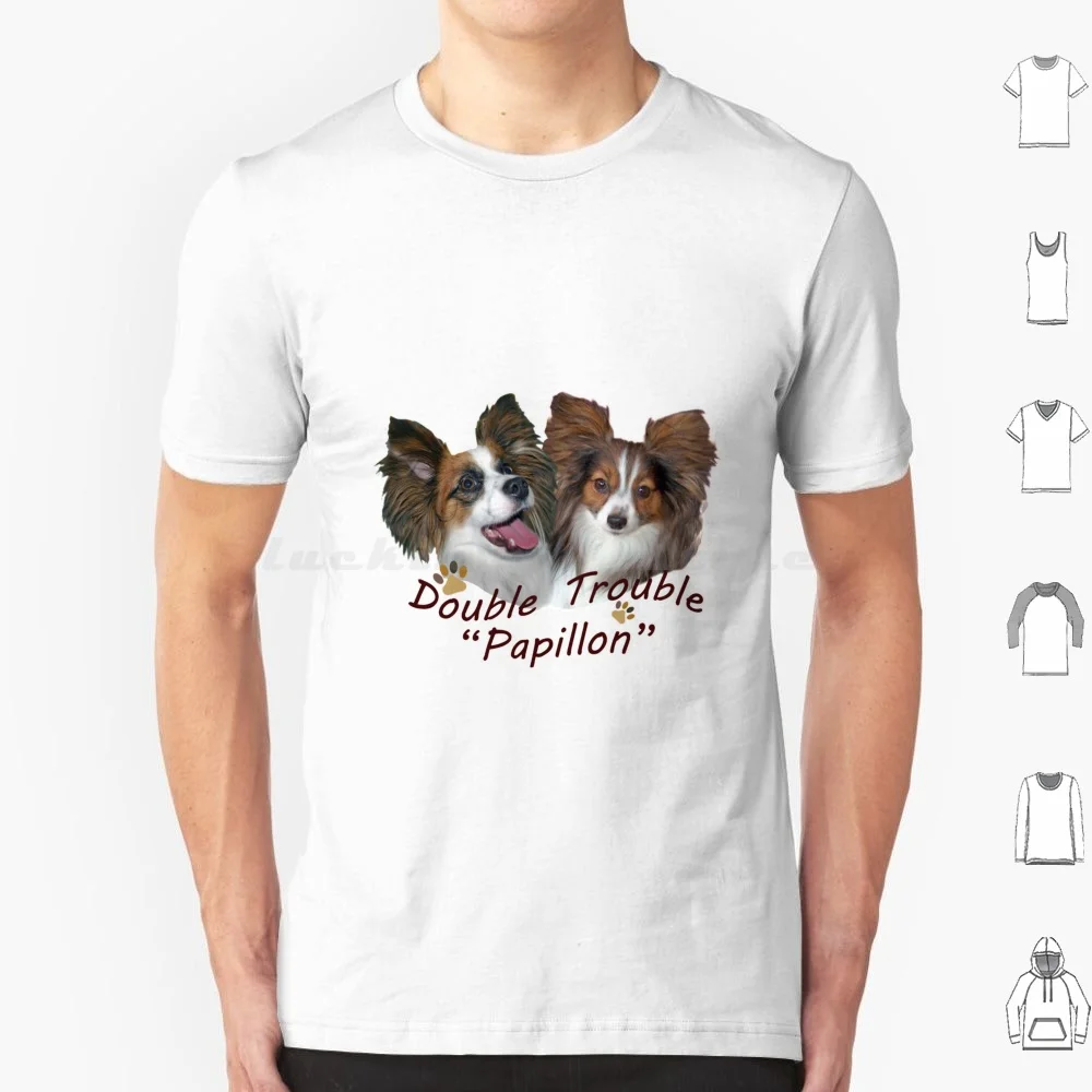 Papillon Double Trouble Apparel And Gifts T Shirt Big Size 100% Cotton Dog Dogs Papillon Dog Lovers For Dog Lovers Dogs With