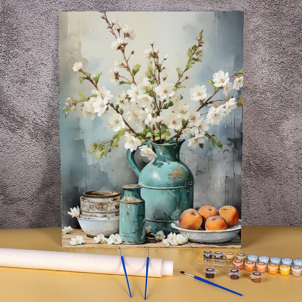 

Painting By Number White Flower Kits Handpainted Vintage Picture By Number Scenery Drawing On Canvas Home Decoration DIY Gift