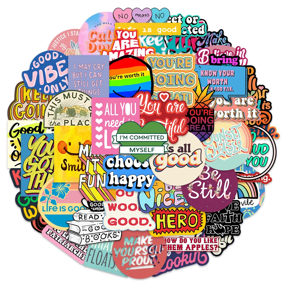 50PCS Creative English Short Sentences Fun Speaker DIY Phone Case Notebook Skateboard Motorcycle Stickers