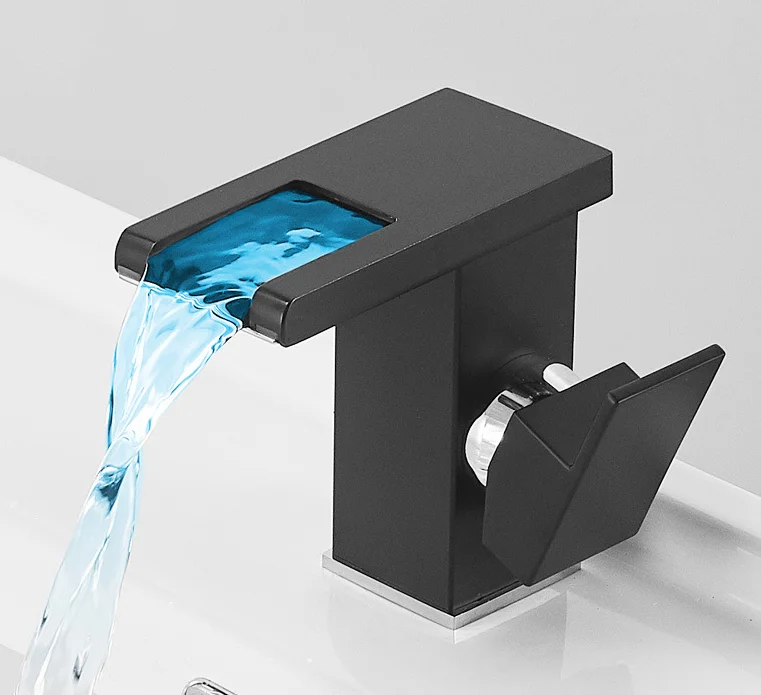 aps Faucet 3 Colors Changing Temperature Black Mixer Tap Faucets With LED Light