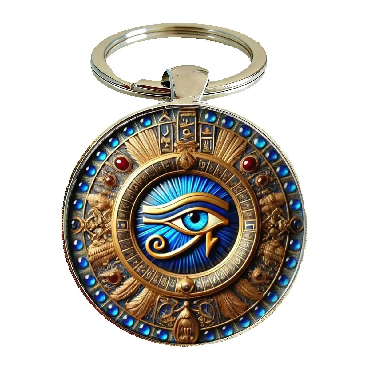 1PC Ancient Egyptian Eye Keychain Metal Glass Horus Symbol Mythological Keyring Protective Amulet Car Backpack Spiritual Gift