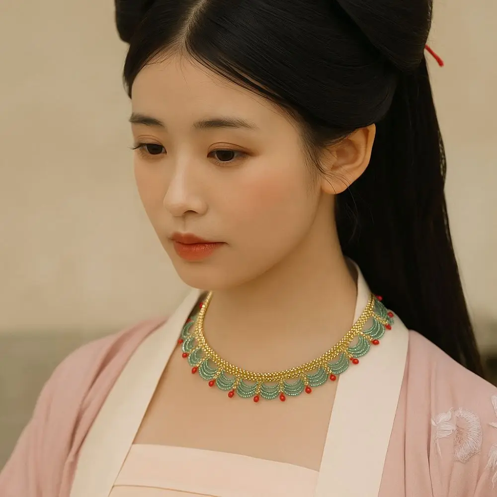تانغ مينغ سونغ سلالة الخرز قلادة العرقية نمط Hanfu اكسسوارات النمط الصيني المختنق الحصان الوجه تنورة الملحقات #1