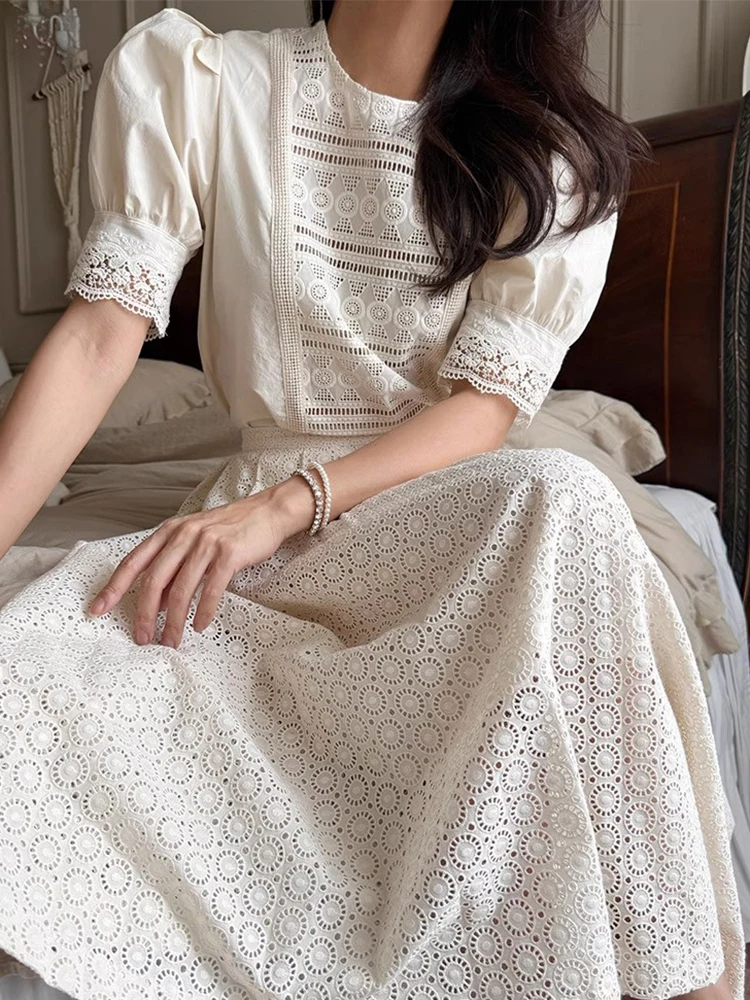 

Liangliang Home Court Sle Hollow out Flower Bubble Sve irt Women's High Waist Midi Skirt f Body Vintage Summer New ...