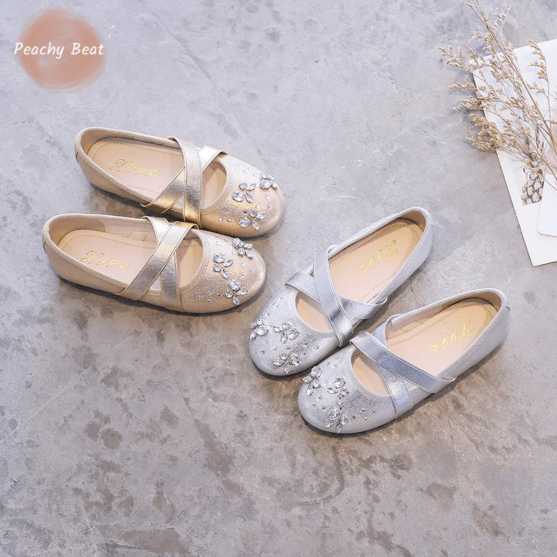 Fashion Baby Girl Princess Rhinestone Leather Shoes Infant Toddler Child Flat Dance Shoes Soft Shoes Party Performance Shoes