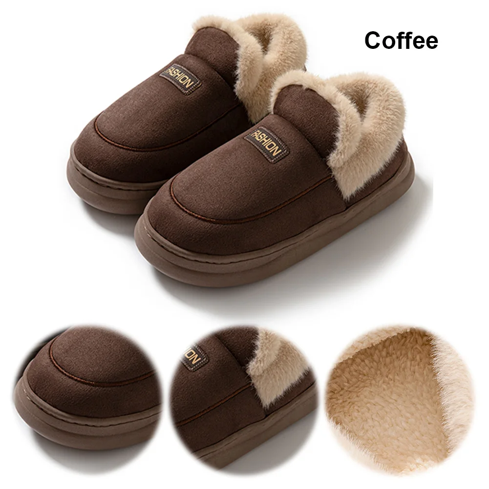 Women's Men's Platform Slippers Closed Back House Slippers Warm Comfy Fluffy Slippers with Faux Fur Lining for Indoor Outdoor