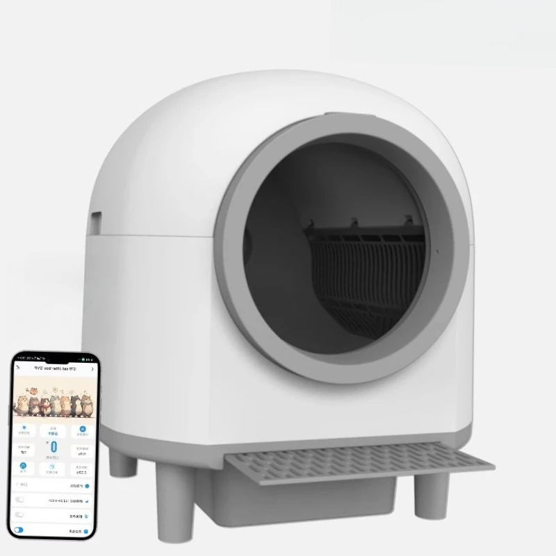 

Умный автоматический ящик для кошачьего туалета на 80 л, самоочищающийся, закрытый со оповещаниями через приложение, датчик безопасности для контроля запаха, легко чистится для больших кошек