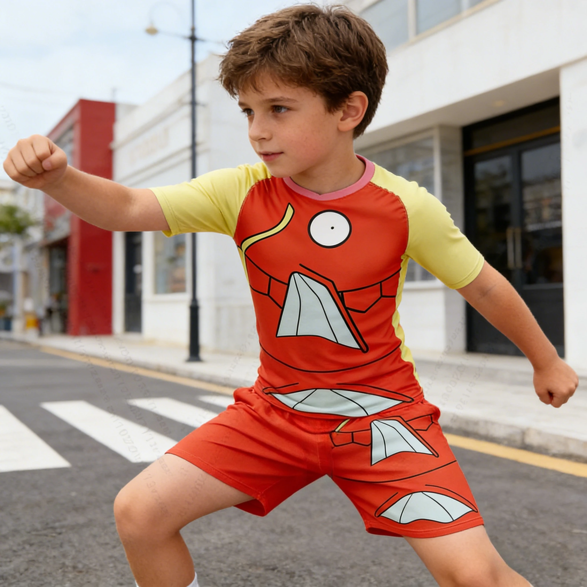 

Magikarp Pokemon Anime Men's Cosplay Set Print Gym T-shirt Pocket Monster Exercise Breathable Shorts Quick Dry Sports Kids Set