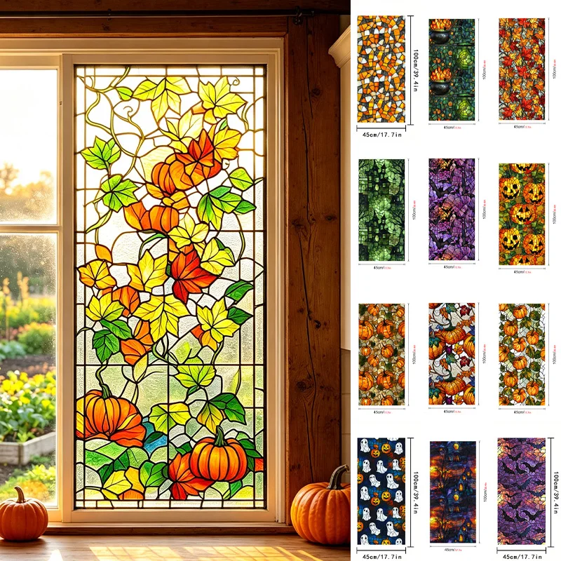 45x100cm Window Privacy Film Adhesive Film Halloween Bat Pumpkin Door Sticker Curtain Window Glass Film Sticker