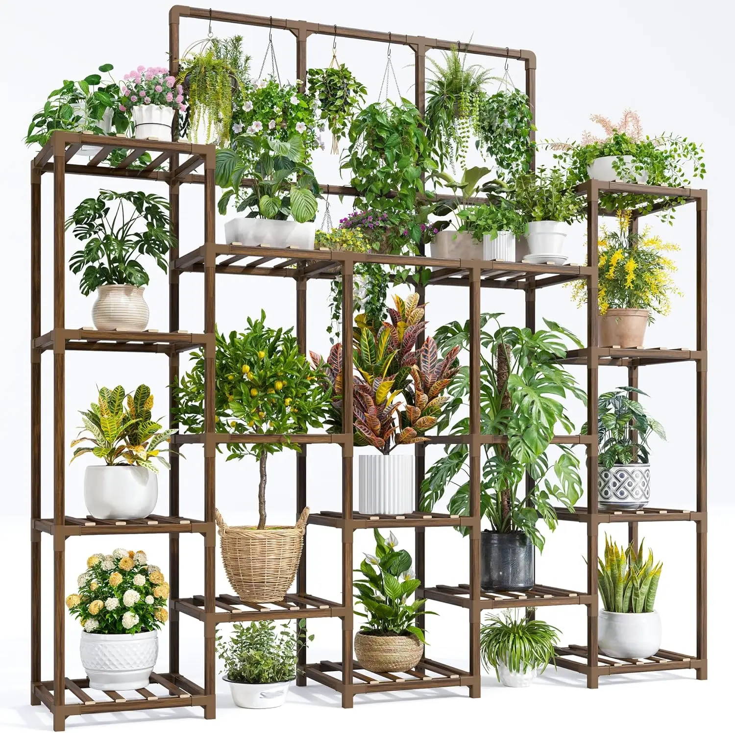 

Tall Wood Plant Stand for Indoor Outdoor Use, 4-Tier Shelf Holds 22 Pots, Perfect for Patio Living Room Balcony Gardening