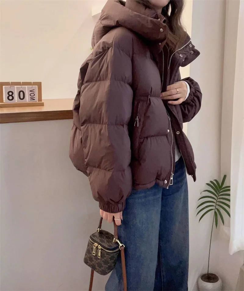 2024 Nuovo Stile Coreano Cappotto Imbottito in Cotone da Donna Ritagliata con Cappuccio Piumino Petite Addensato Caldo Autunno Inverno Giacca Alla