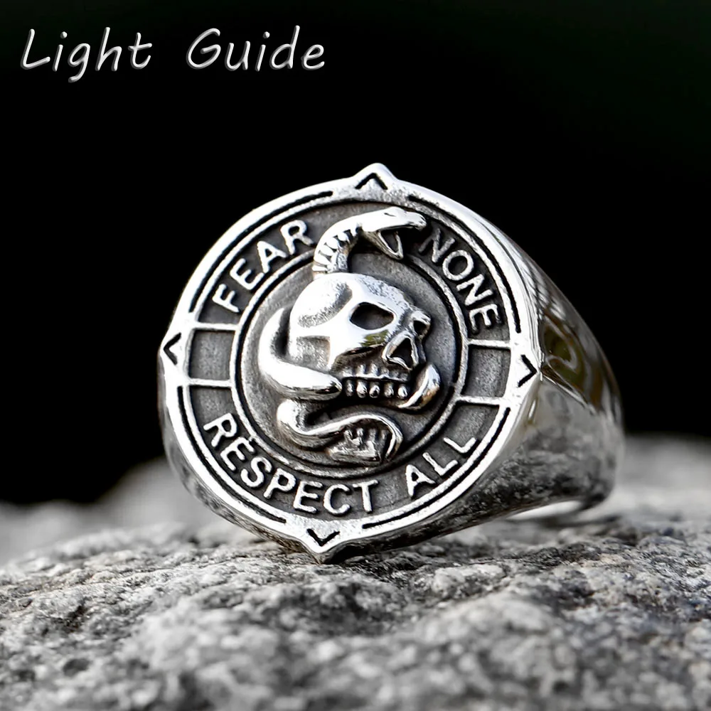 2023 NEW Men\'s 316L stainless-steel rings Viking Punk Rock Gothic skull ring witn snake fashion Jewelry for gift free shipping