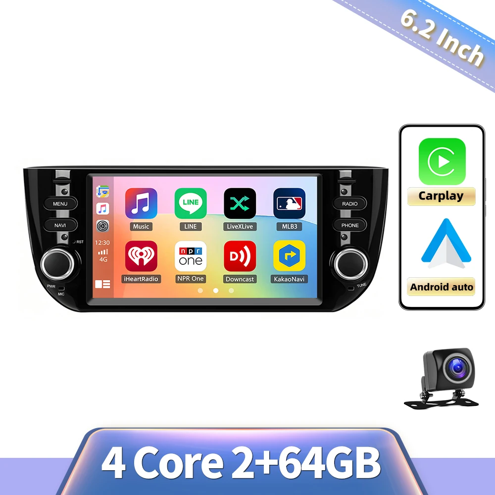 Podofo 6.2" Carplay Android autoradio voor Fiat Punto 10-16/Linea 12-15 Intelligent Autosysteem 2din GPS Stereo Navigatie RDS