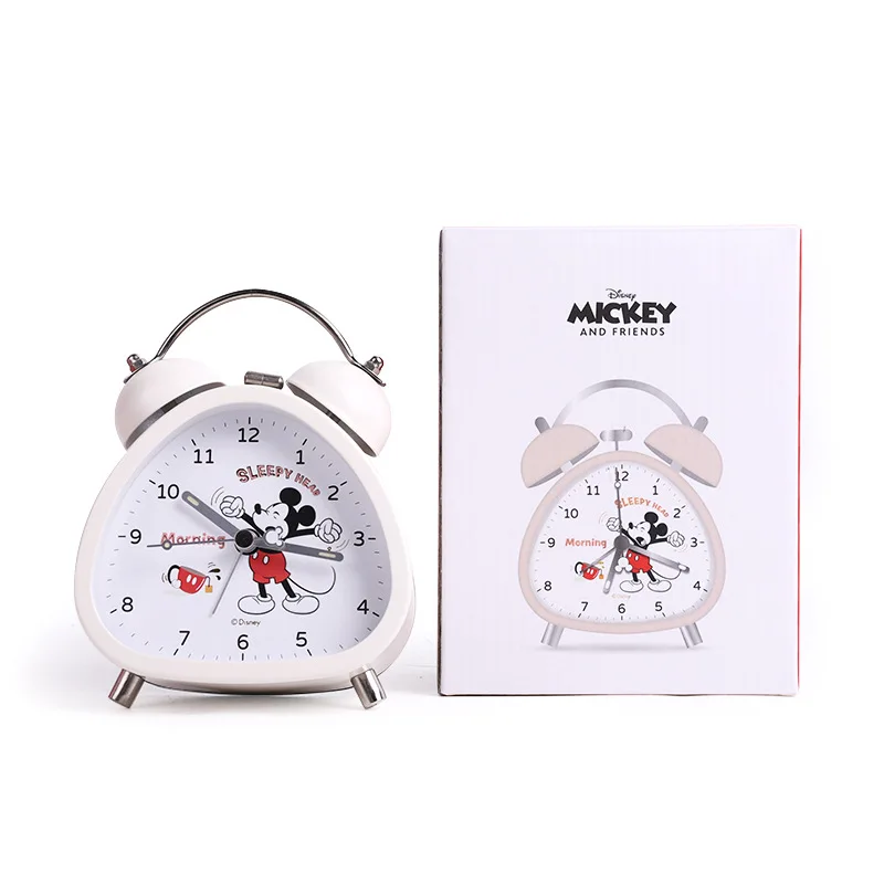 ديزني جرس المنبه الإبداعية الرجعية طالب الكرتون ميكي ماوس المعادن مضيئة مزدوجة مؤشر الجرس على مدار الساعة هدية الكريسماس