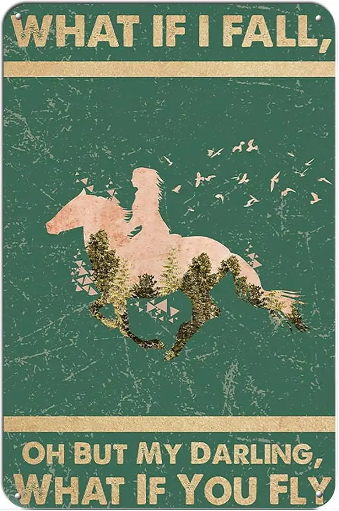 Retro Tin Sign Horse and Dandelion What If I Fall Oh But My Darling What If You Fly Metal Tin Sign Wall Decor for Home Cafes Pub