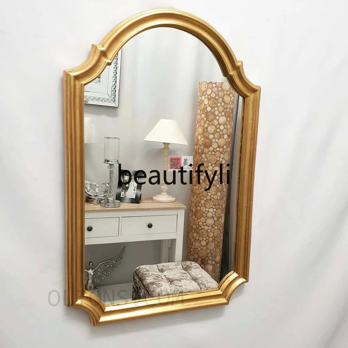 Franse retro gouden badkamerspiegel aan de muur gemonteerde cosmetische spiegel Europese entree woonkamer decoratieve spiegel