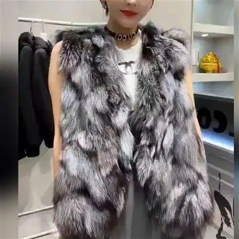 سترة نسائية قصيرة من فراء الثعلب الطبيعي بدون أكمام صدرية على الموضة الكورية ملابس مناسبة للخريف والشتاء ملابس خارجية